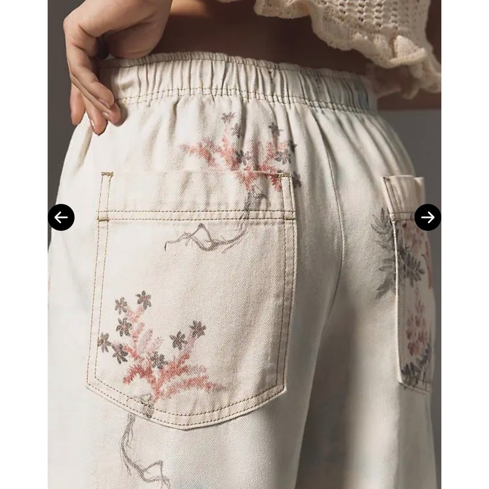 Pilcro Scenic Print Wide Leg Pull On High Rise Denim Pant Womens XL Cream Blue - Picture 3 of 13